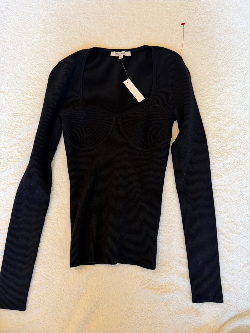 Madewell Black Ribbed Long-Sleeve Bustier Knit Top